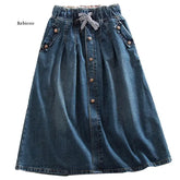 2021 New Women Skirts Summer Lace up Elastic Waist Denim Skirts Loose Casual Female A-Line Skirts Jeans Saia Faldas